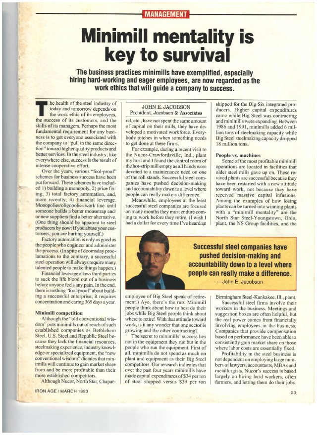 Minimill mentality is key to survival (March 1993 · Iron Age)