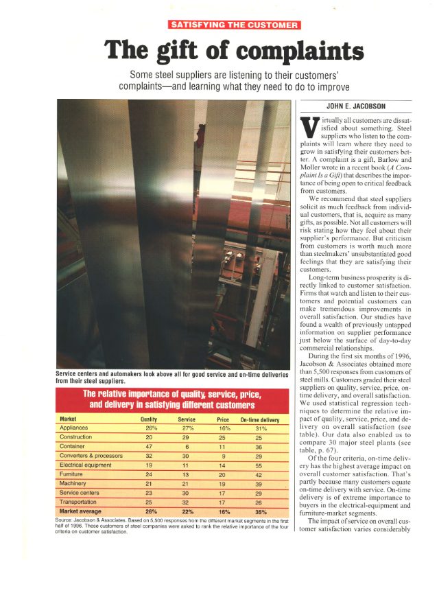 The gift of complaints (October 1996 · New Steel Magazine)