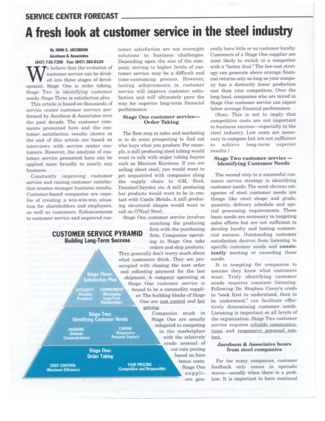 A fresh look at customer service in the steel industry (January 2001 · American Metal Market)