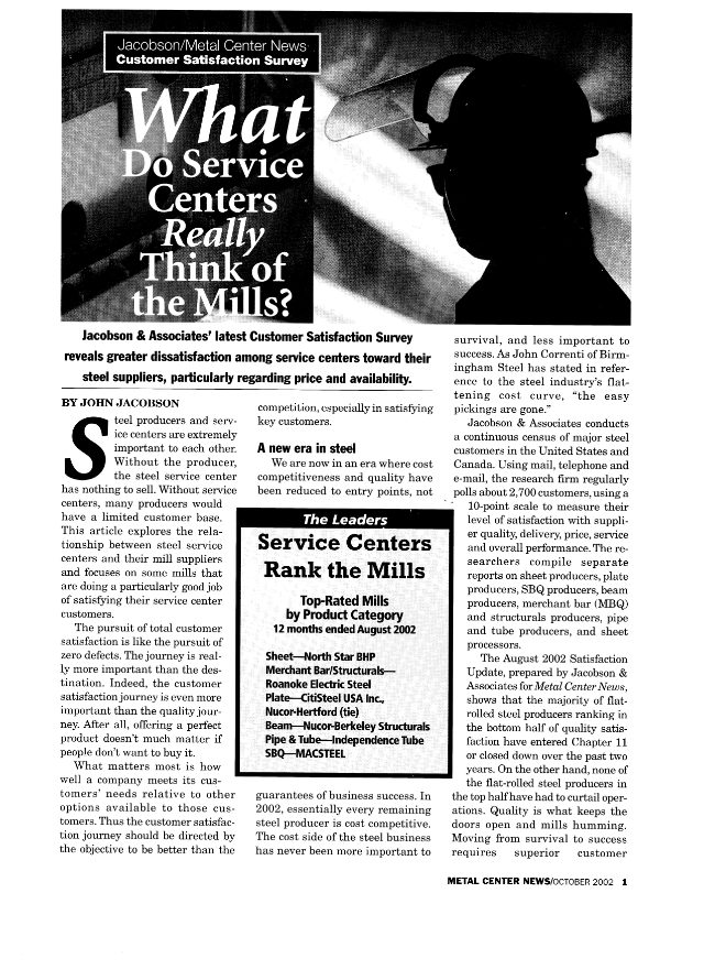 What do service centers really think of the mills? (October 2002 · Metal Center News)