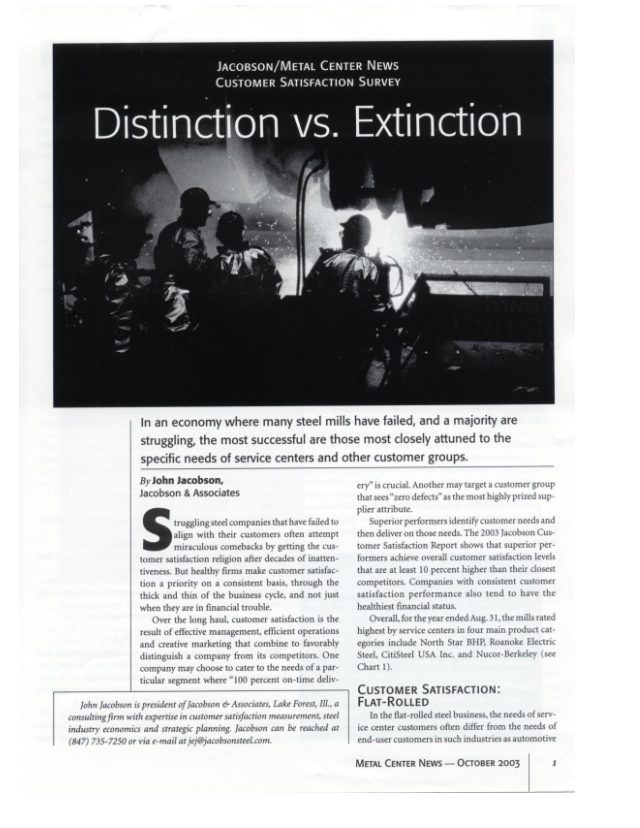 Distinction vs. Extinction (October 2003 · Metal Center News)