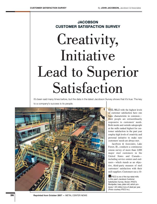 Creativity, Initiative Lead to Superior Satisfaction (October 2007 · Metal Center News)
