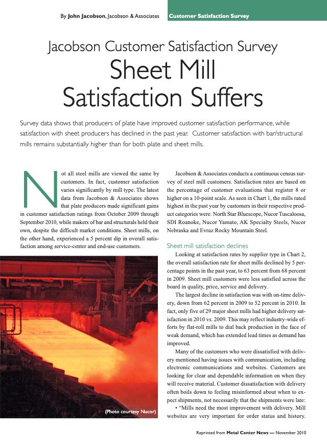 Sheet Mill Satisfaction Suffers (November 2010 · Metal Center News)