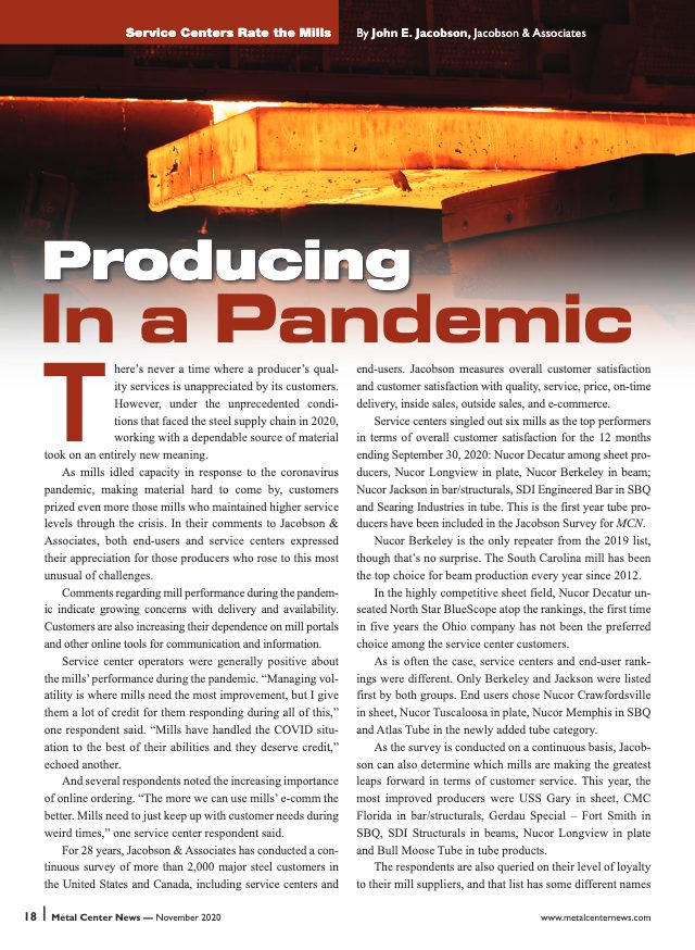 Producing In a Pandemic (November 2020 · Metal Center News)