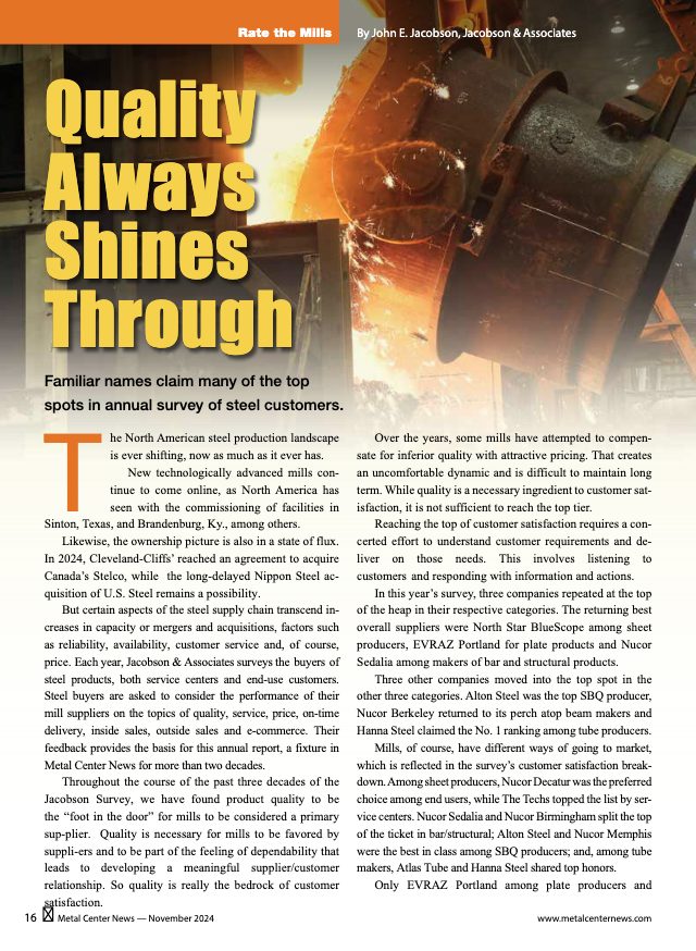 Quality Shines Through (November 2024 · Metal Center News)