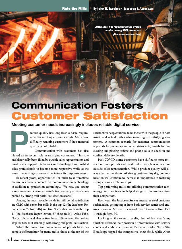 Communication Fosters Customer Satisfaction (January 2026 · Metal Center News)